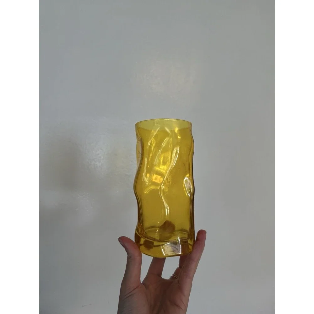 Vintage Bormioli Rocco Sorgente Yellow Drinking Glass Set (3) 6” Tumbler